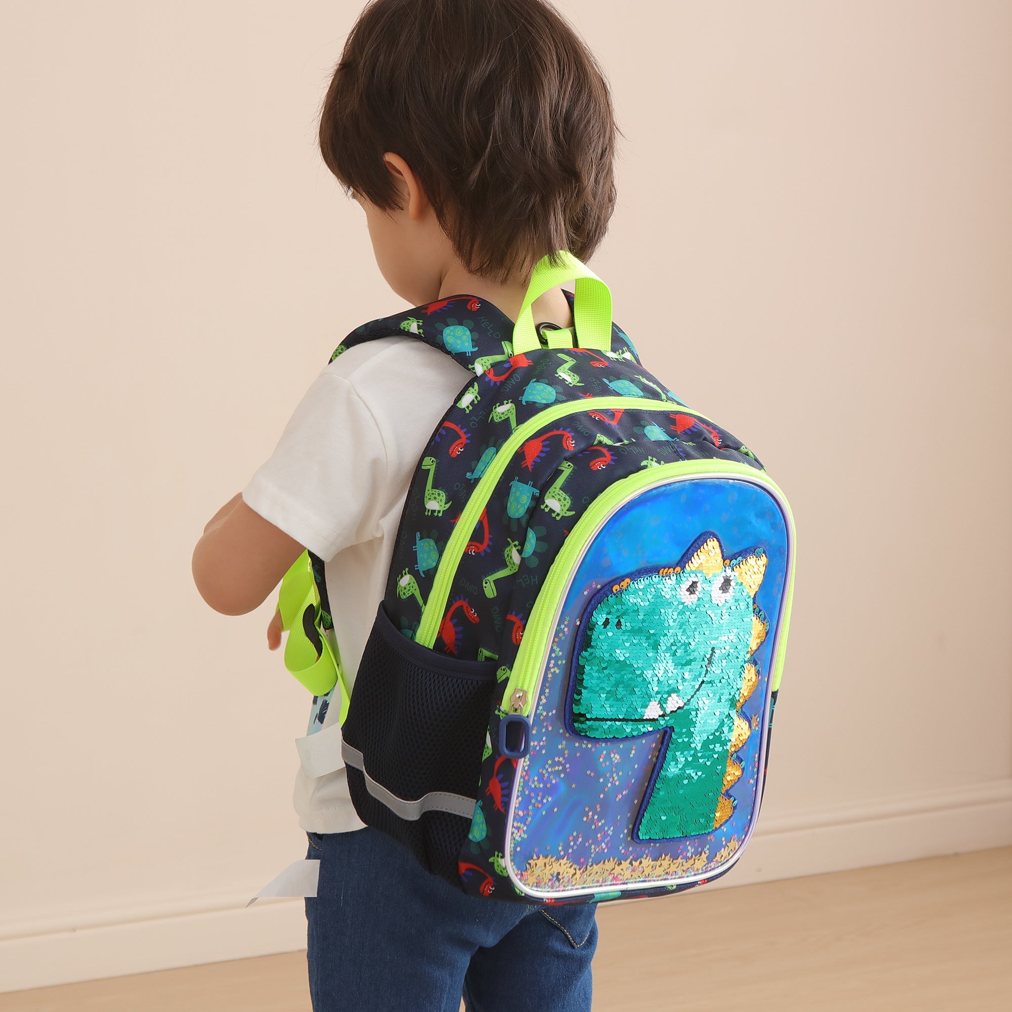 Dinosaur Kids Backpack — Reversible Color-Changing Sequins, Ages 2–6