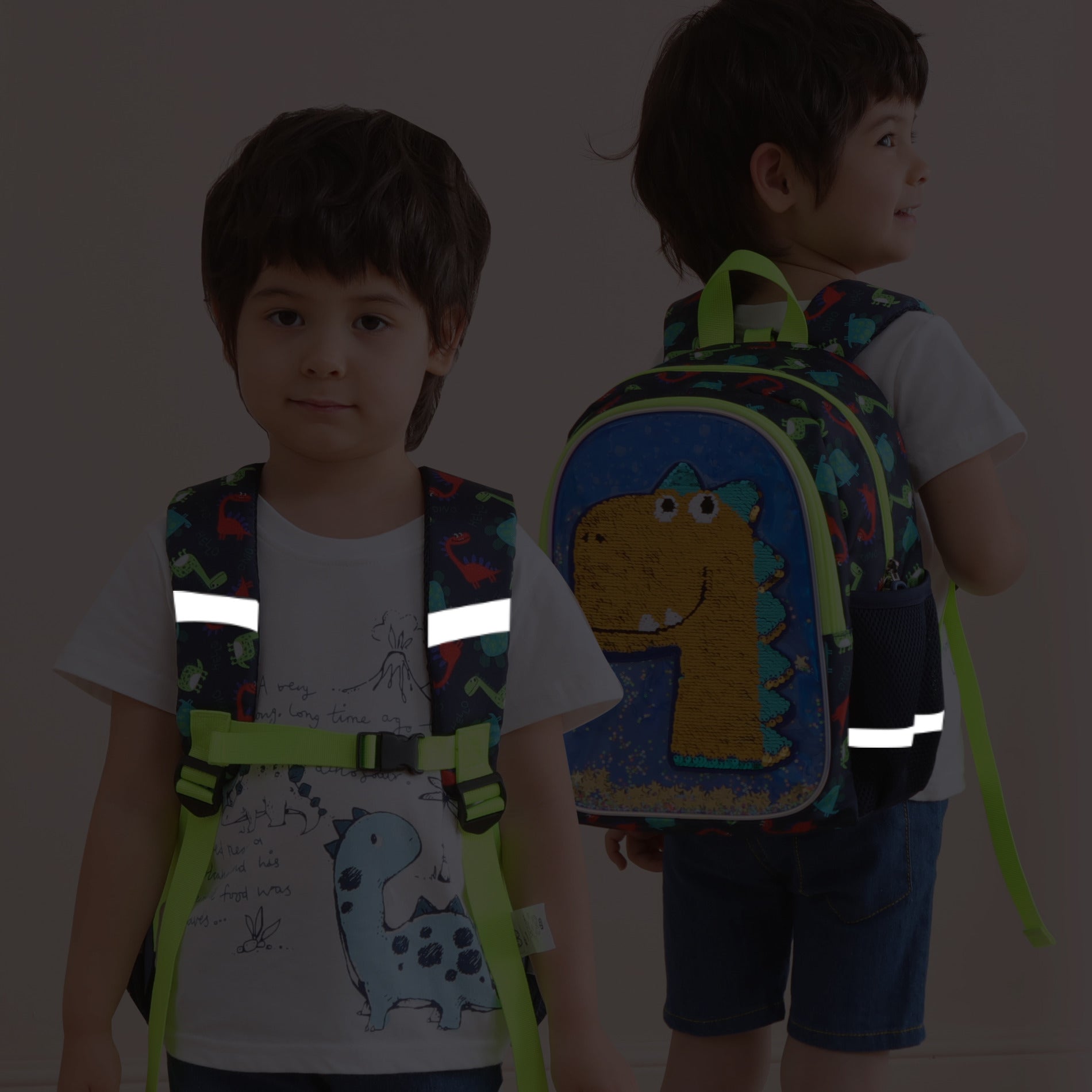 Dinosaur Kids Backpack — Reversible Color-Changing Sequins, Ages 2–6