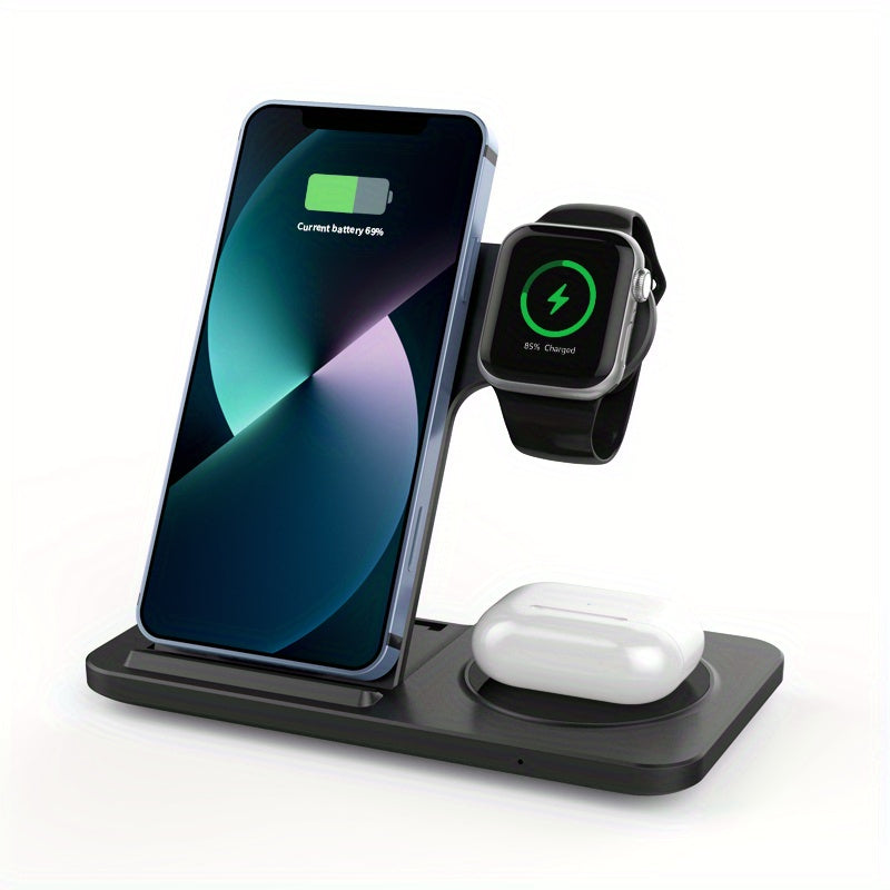 3-in-1 Fast Wireless Charger for iPhone, Apple Watch & AirPods — Compact Charging Stand | Sleek Dynamics