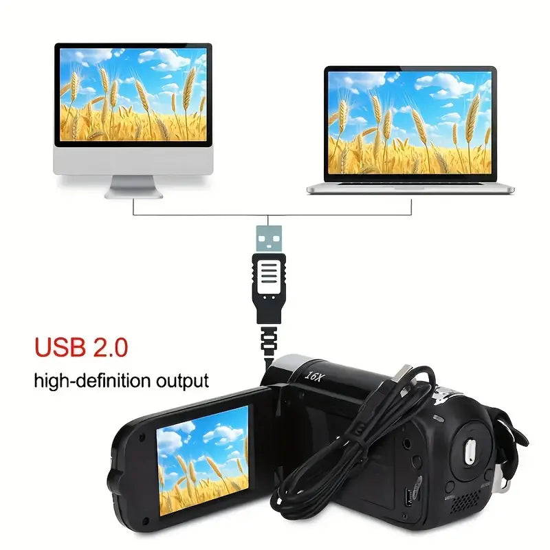 270° Rotating Flip Screen Camera 1080P HD — 16x Zoom, 32GB Card, Vlog & Selfie Ready