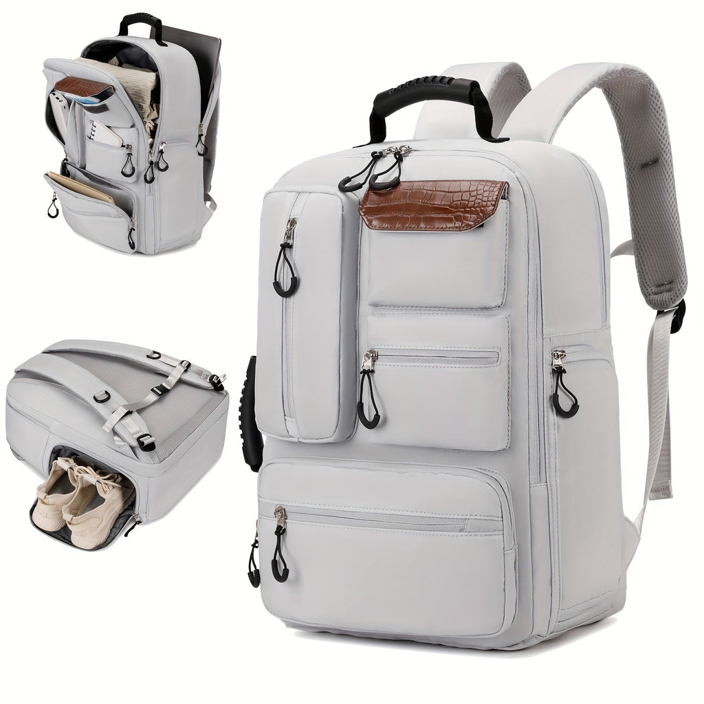 Laptop Travel Backpack with Shoe Compartment — 15.3", Water-Resistant, Silvery Gray | Sleek Dynamics
