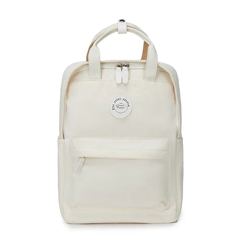 School Nylon Backpack for Teens and Women White — Lightweight water-resistant nylon with zipper closure | Sleek Dynamics