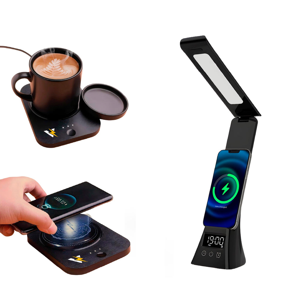 Modern Workspace Bundle — LED Desk Lamp + Wireless Mug Warmer & Charger