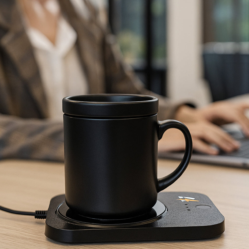 Modern Workspace Bundle — LED Desk Lamp + Wireless Mug Warmer & Charger