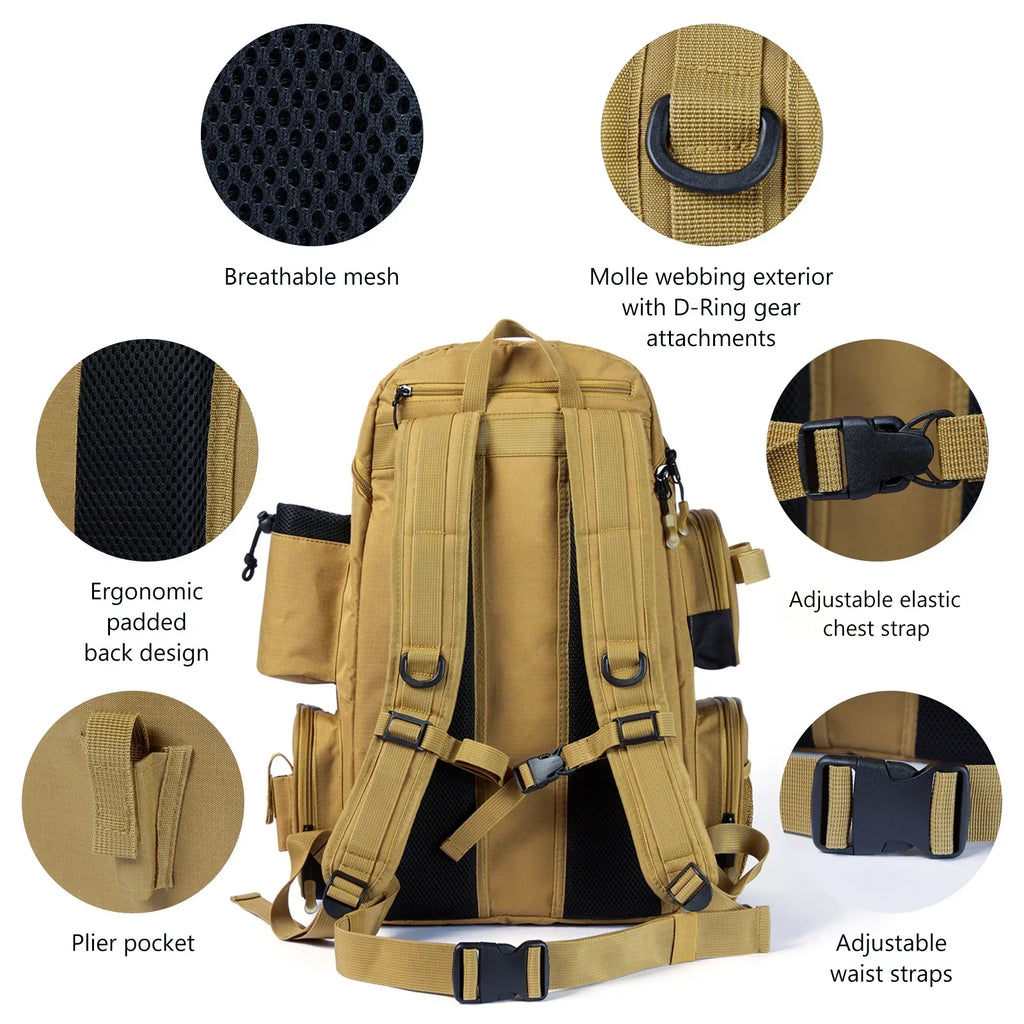 Multifunctional Fishing Tackle Backpack — Tactical Gear Bag | Khaki
