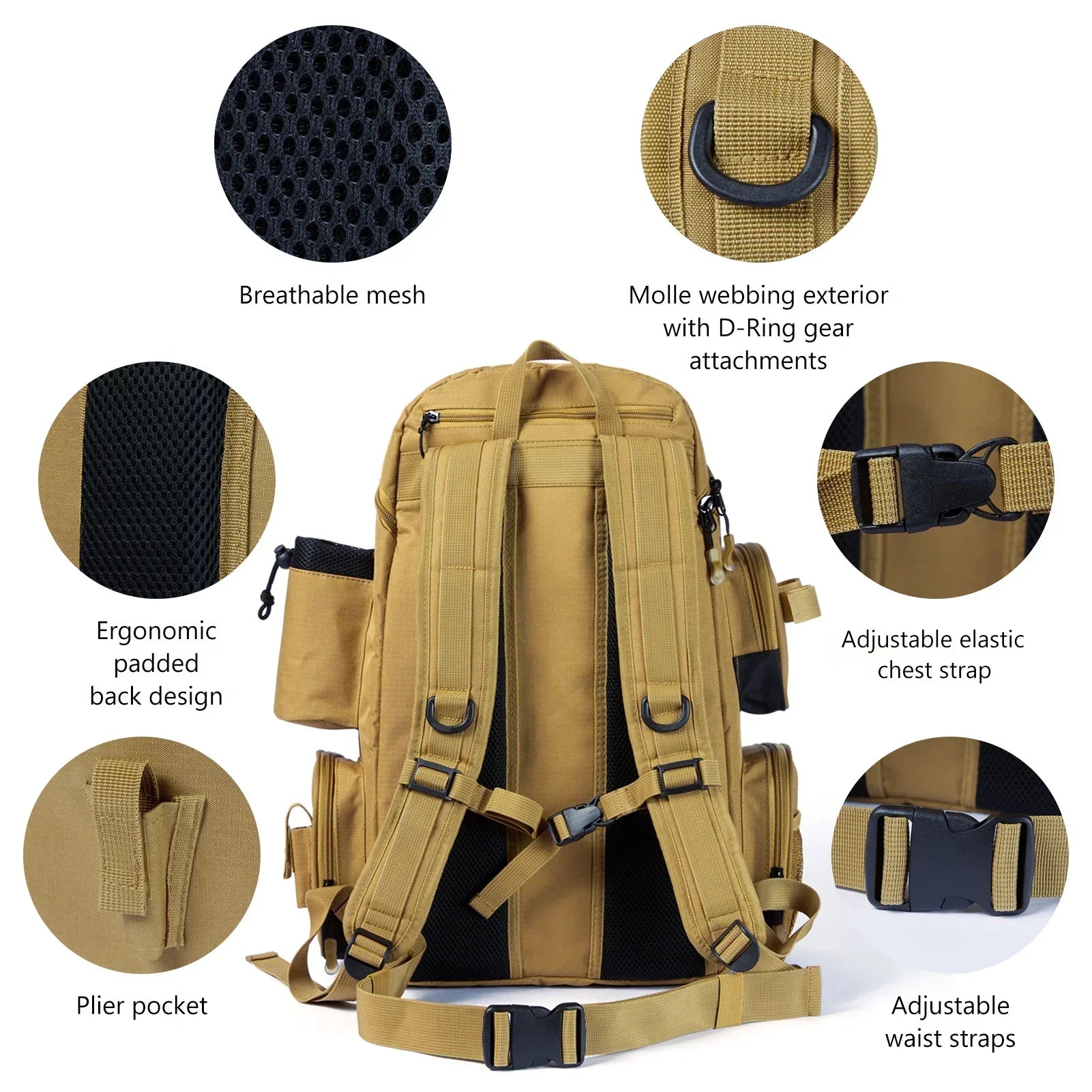 Multifunctional Fishing Tackle Backpack — Tactical Gear Bag | Khaki