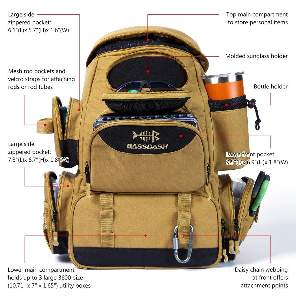 Multifunctional Fishing Tackle Backpack — Tactical Gear Bag | Khaki