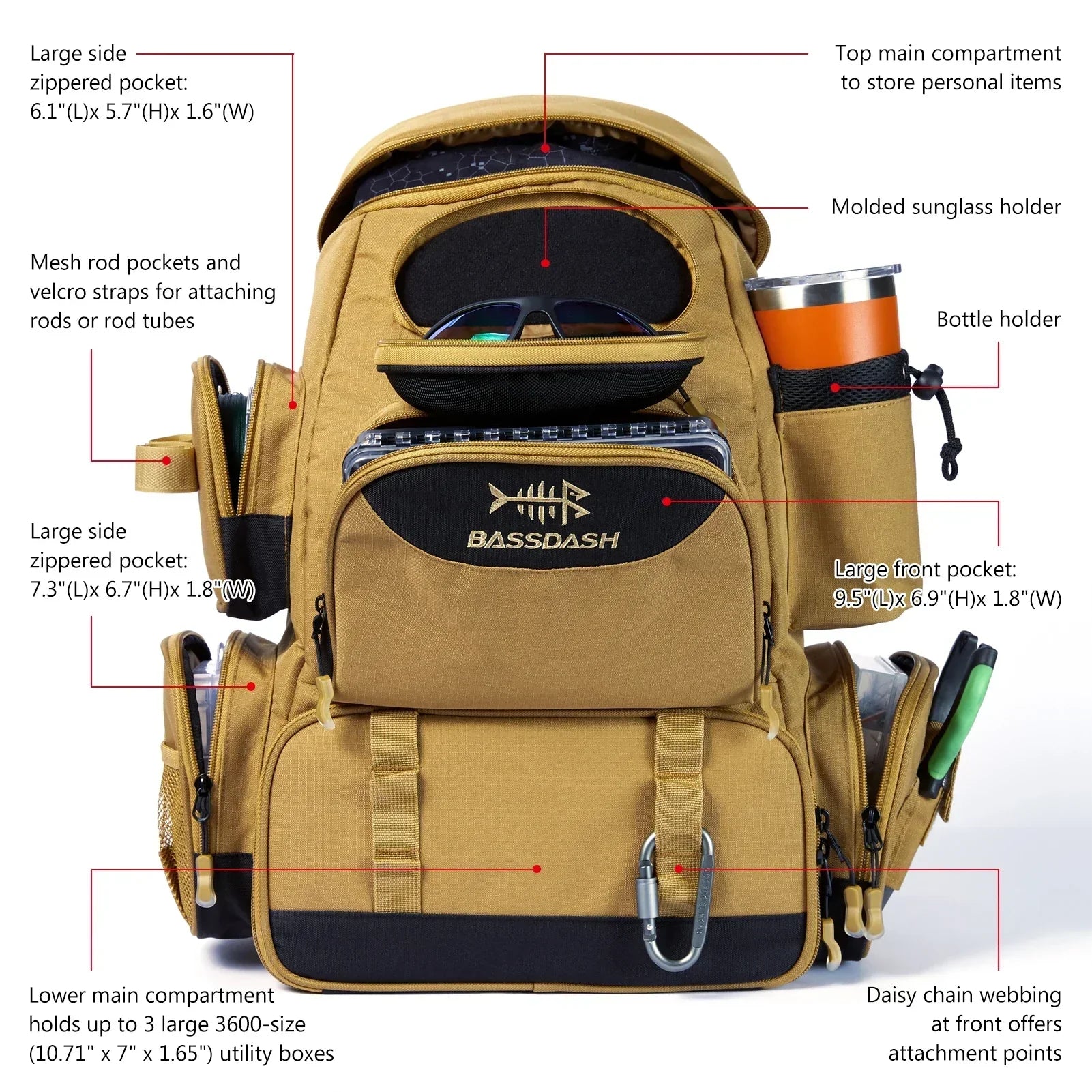 Multifunctional Fishing Tackle Backpack — Tactical Gear Bag | Khaki