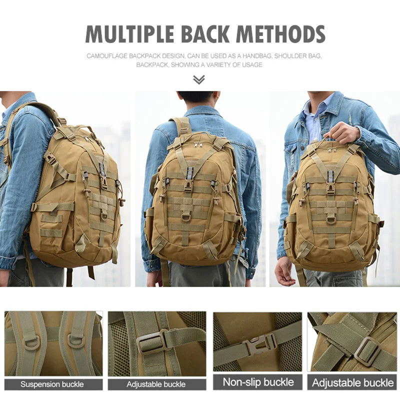 40L Tactical Camping Backpack — Waterproof Molle Rucksack for Hiking & Outdoor