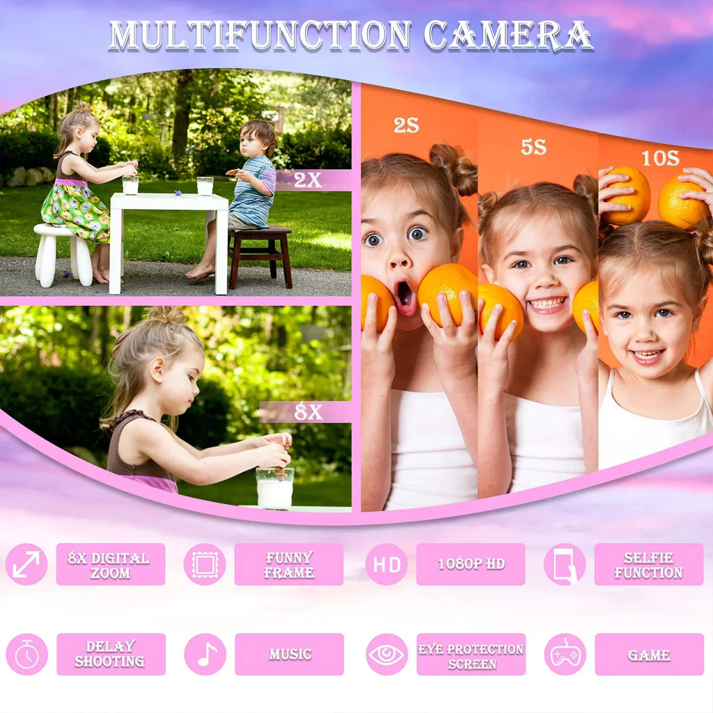 Kids Mini Camera Unicorn 1080P HD — 2-Inch Screen, 32GB SD Card Included