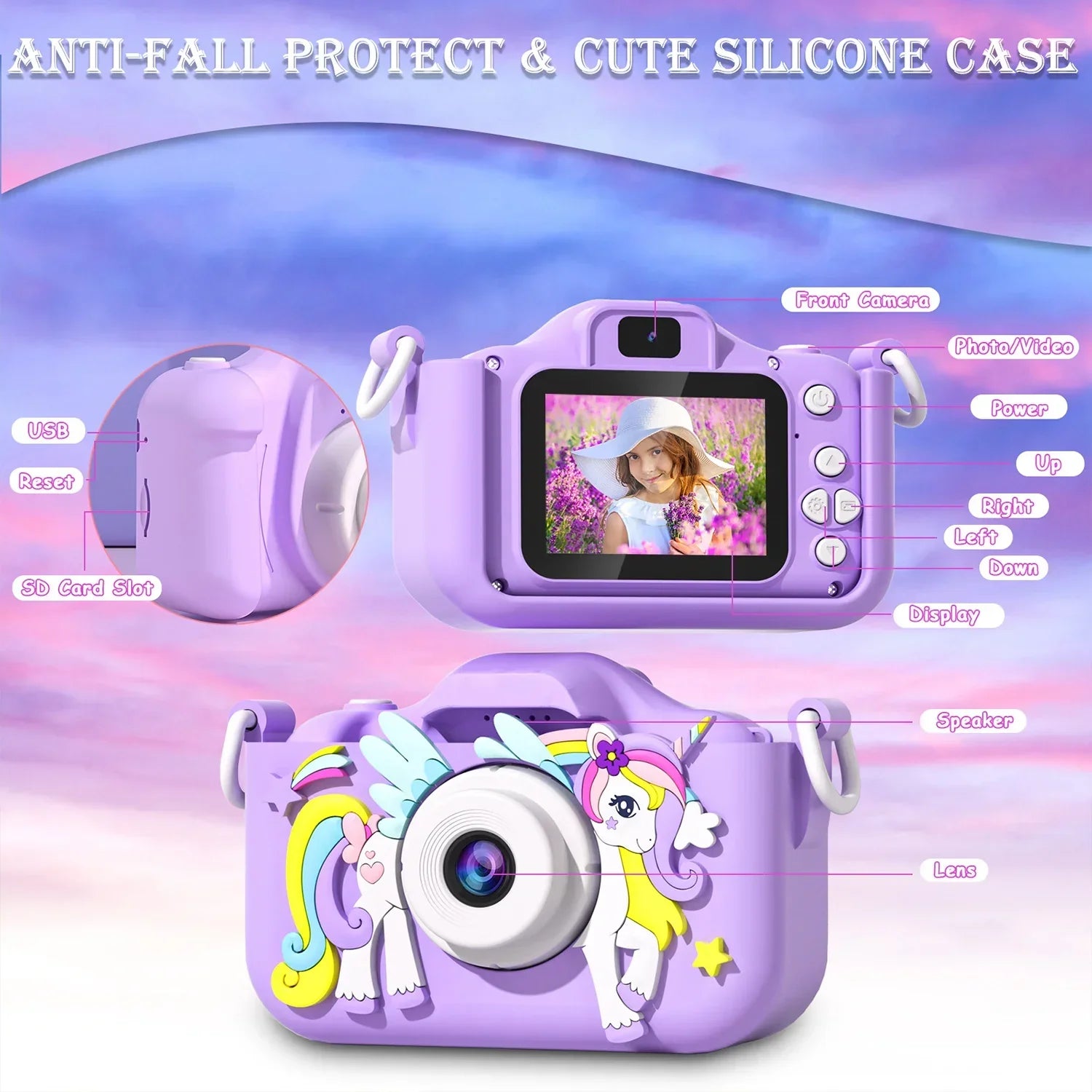 Kids Mini Camera Unicorn 1080P HD — 2-Inch Screen, 32GB SD Card Included