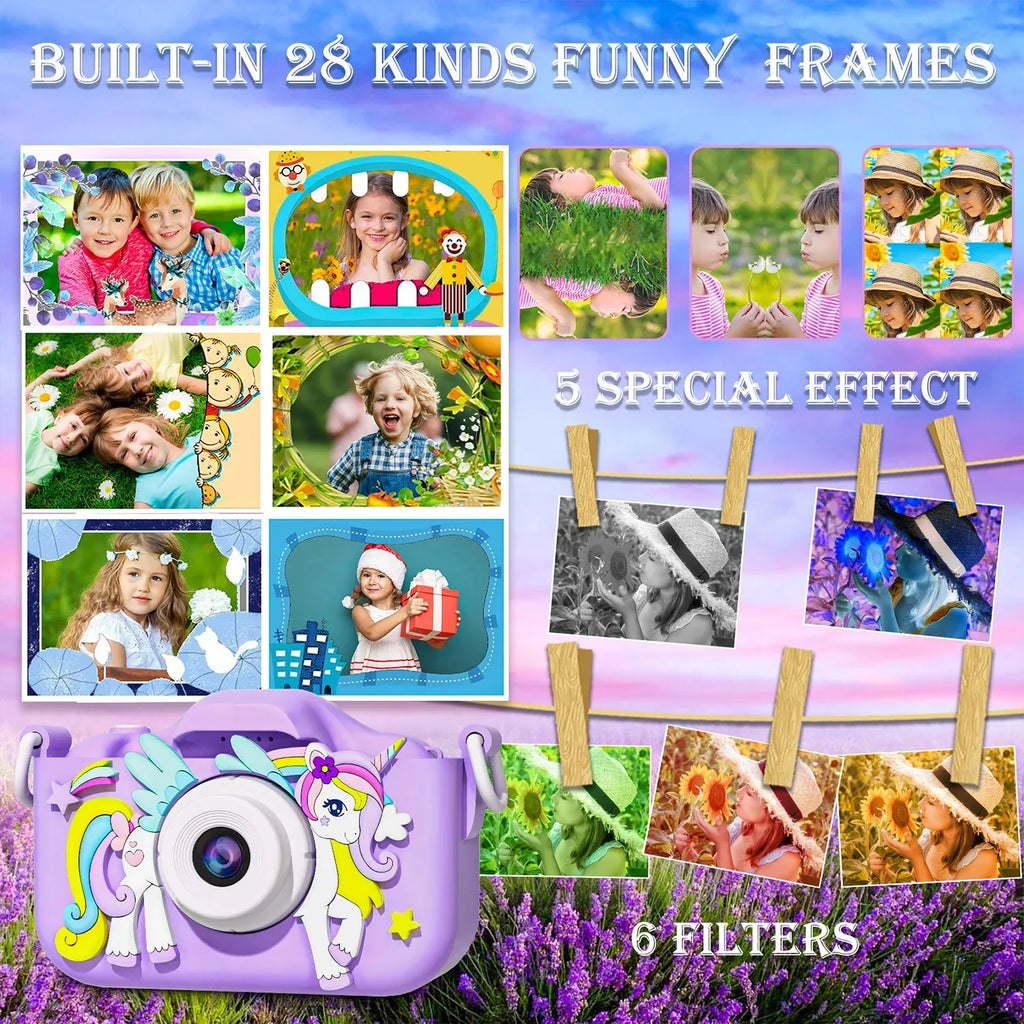 Kids Mini Camera Unicorn 1080P HD — 2-Inch Screen, 32GB SD Card Included