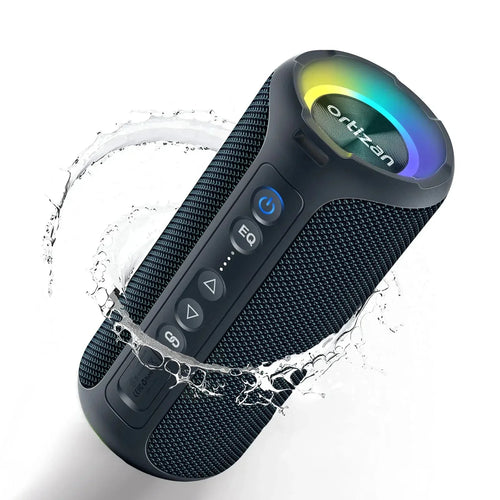 40W Waterproof Bluetooth Speaker with LED Light — Black with RGB Top Ring | Sleek Dynamics"