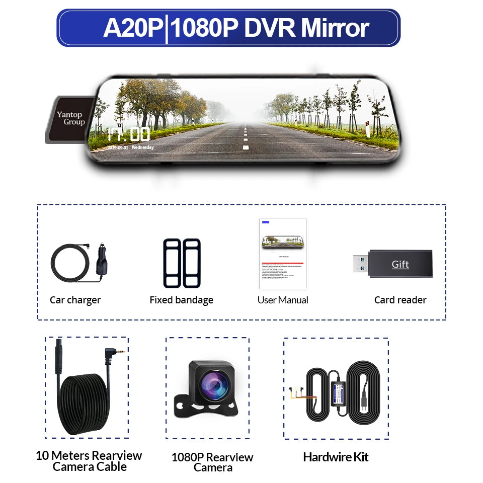 10" Smart Mirror Dash Cam — Dual 1080p, Night Vision & Backup Camera