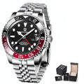 Men's Automatic GMT Watch Black Red – Sapphire Crystal Stainless Steel | Sleek Dynamics