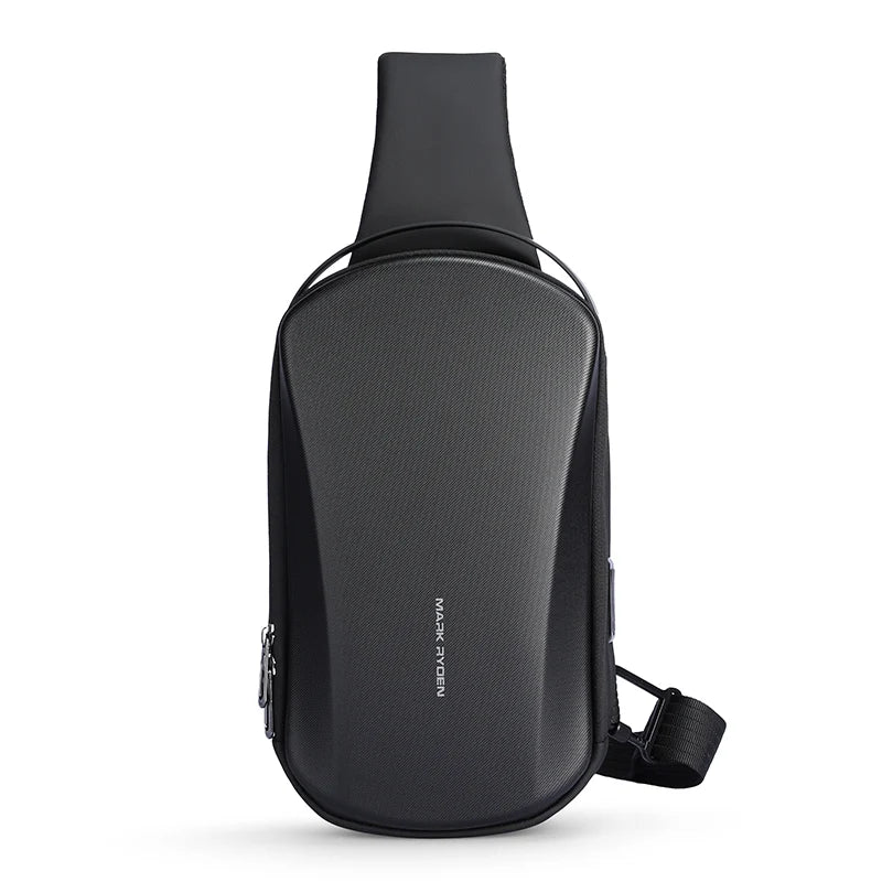 Hard-Shell Waterproof Crossbody Sling Bag with USB Port Black — Impact-resistant PU shell with built-in USB charging port | Sleek Dynamics