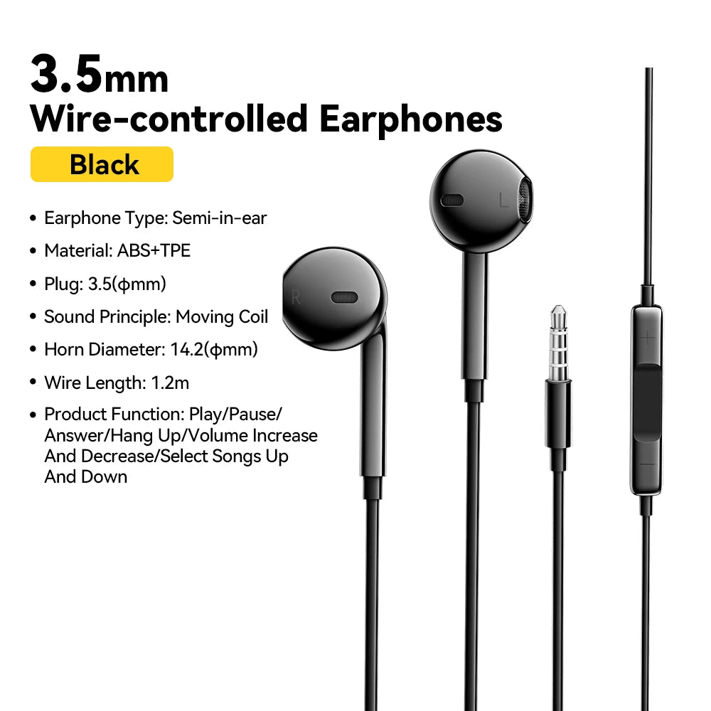 Essager Wired Earbuds 3.5mm — HiFi Stereo, Mic & In-Line Controls, 4 Colors