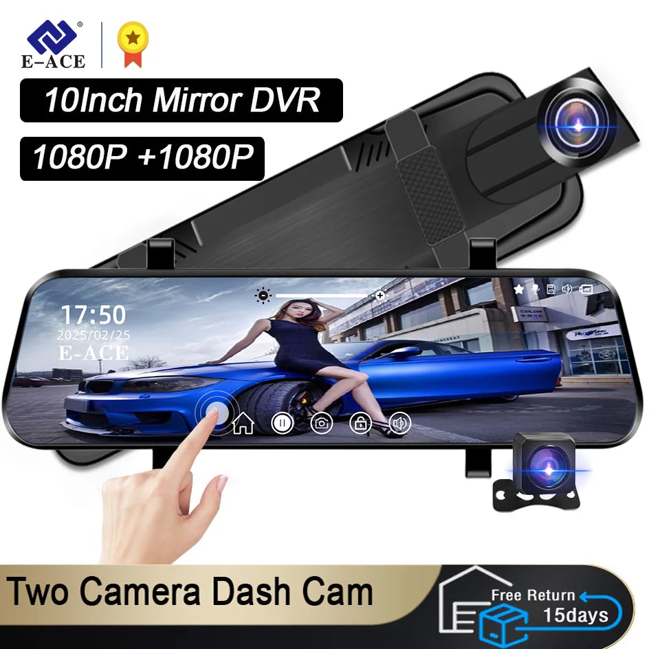 10" Smart Mirror Dash Cam — Dual 1080p, Night Vision & Backup Camera