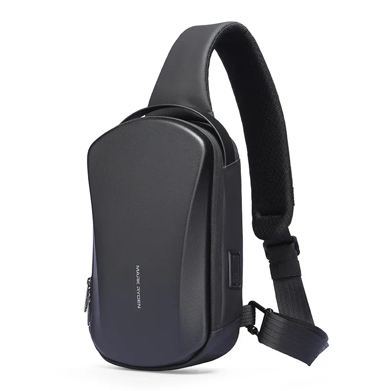 Hard-Shell Waterproof Crossbody Bag Sling with USB Port | Black