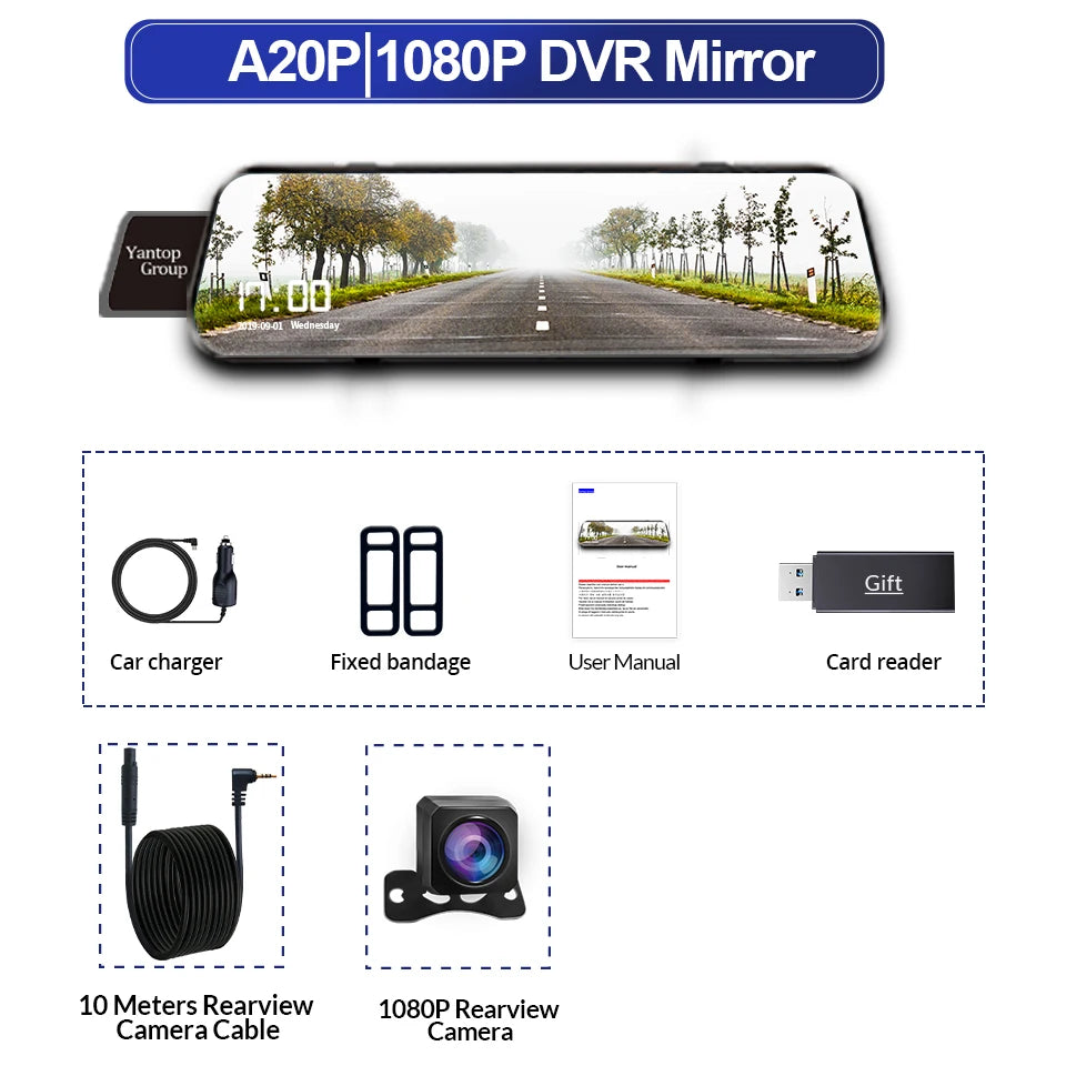 10" Smart Mirror Dash Cam — Dual 1080p, Night Vision & Backup Camera