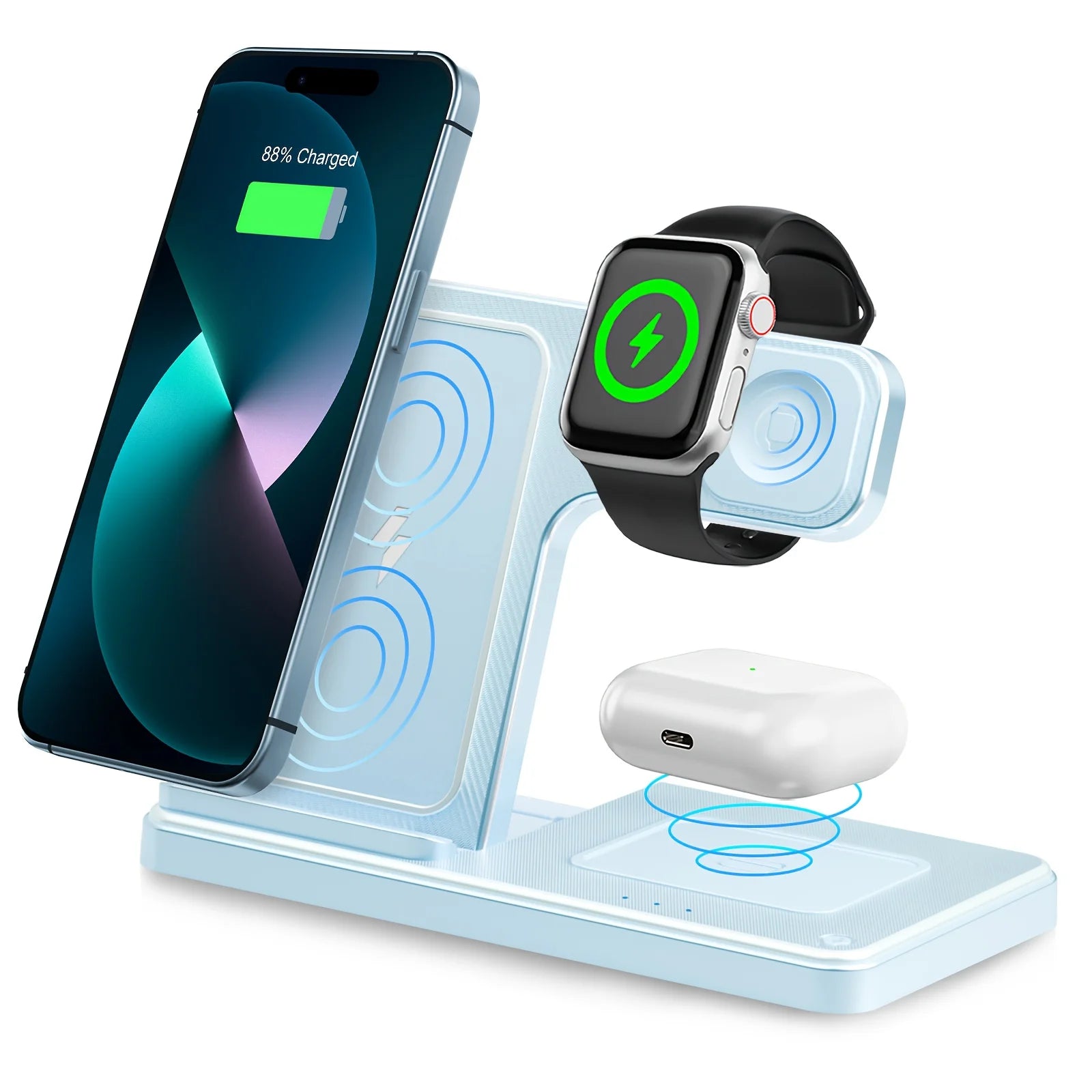3-in-1 Foldable Wireless Charging Station — 18W, MagSafe, iPhone + Watch + AirPods