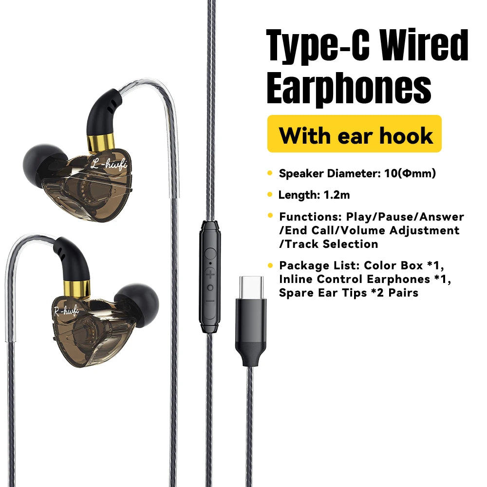 Essager HiFi Wired Earbuds — Type-C & 3.5mm, Bass Stereo, Mic, Zero Latency