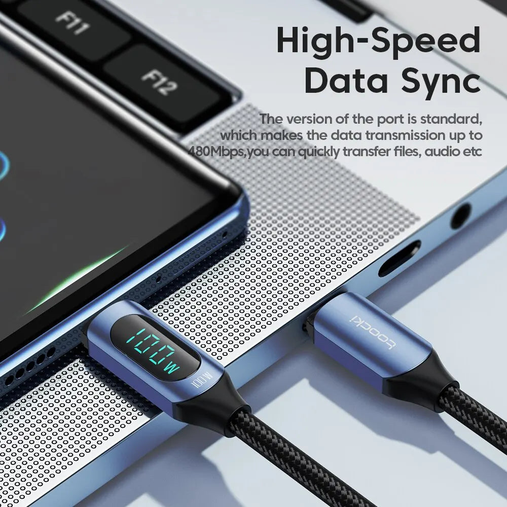 Sleek Dynamics – 100W USB-C Cable with Display for MacBook, iPad and Android
