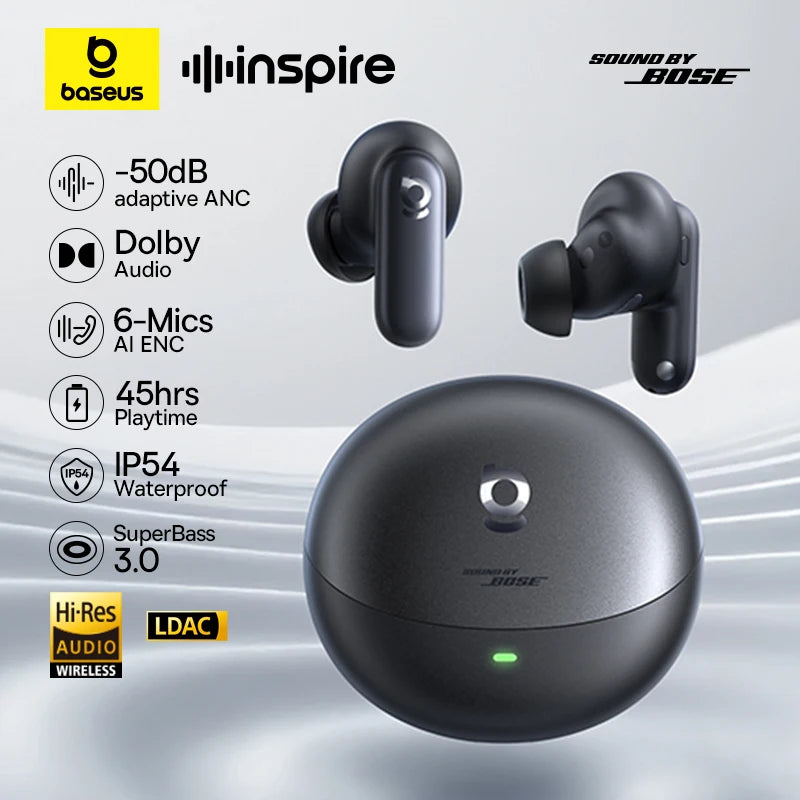 Baseus Inspire XP1 ANC Wireless Earbuds — Sound by Bose, LDAC, 6-Mic, 45H Battery