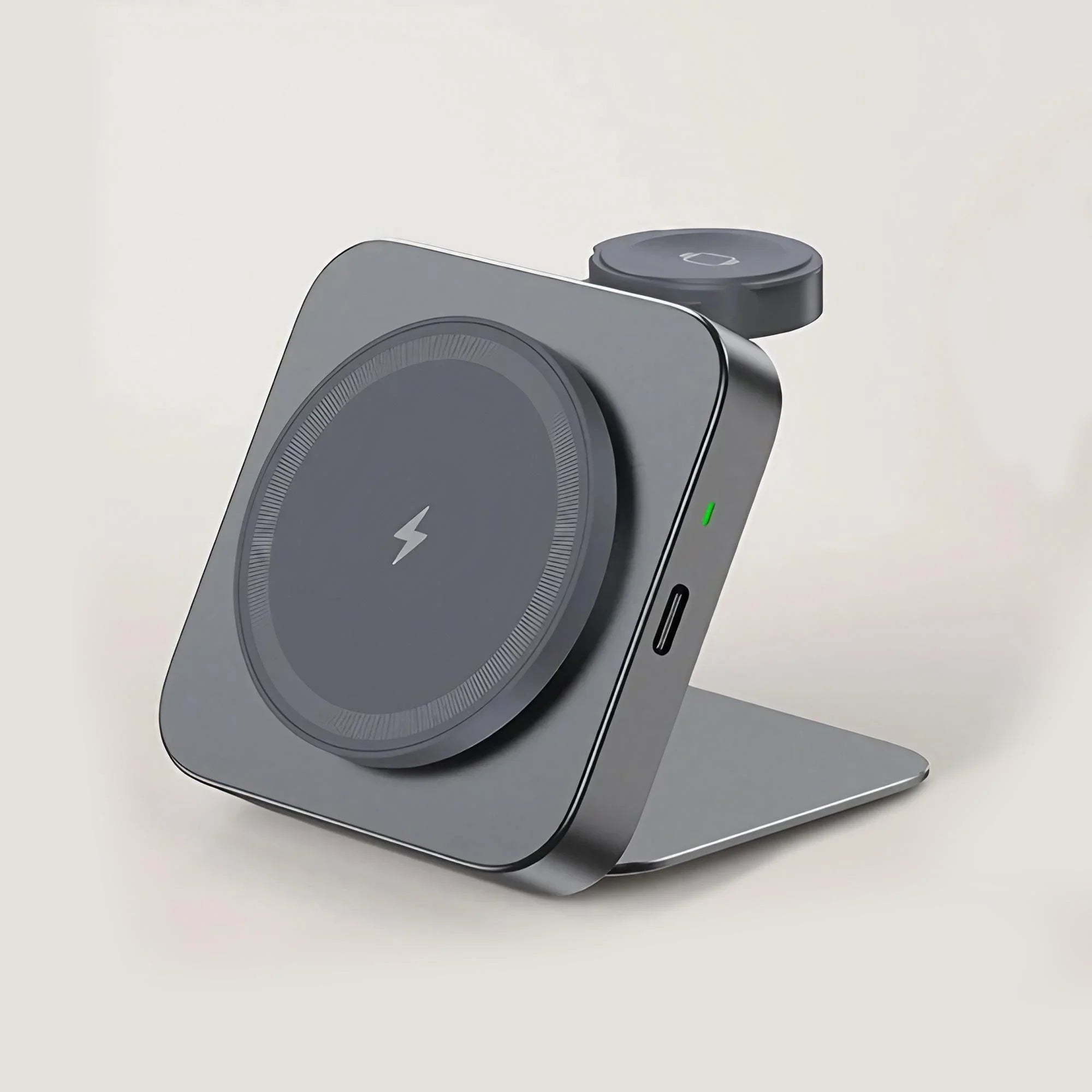 15W Magnetic 2-in-1 Foldable Wireless Charging Station — Aluminum, MagSafe Compatible