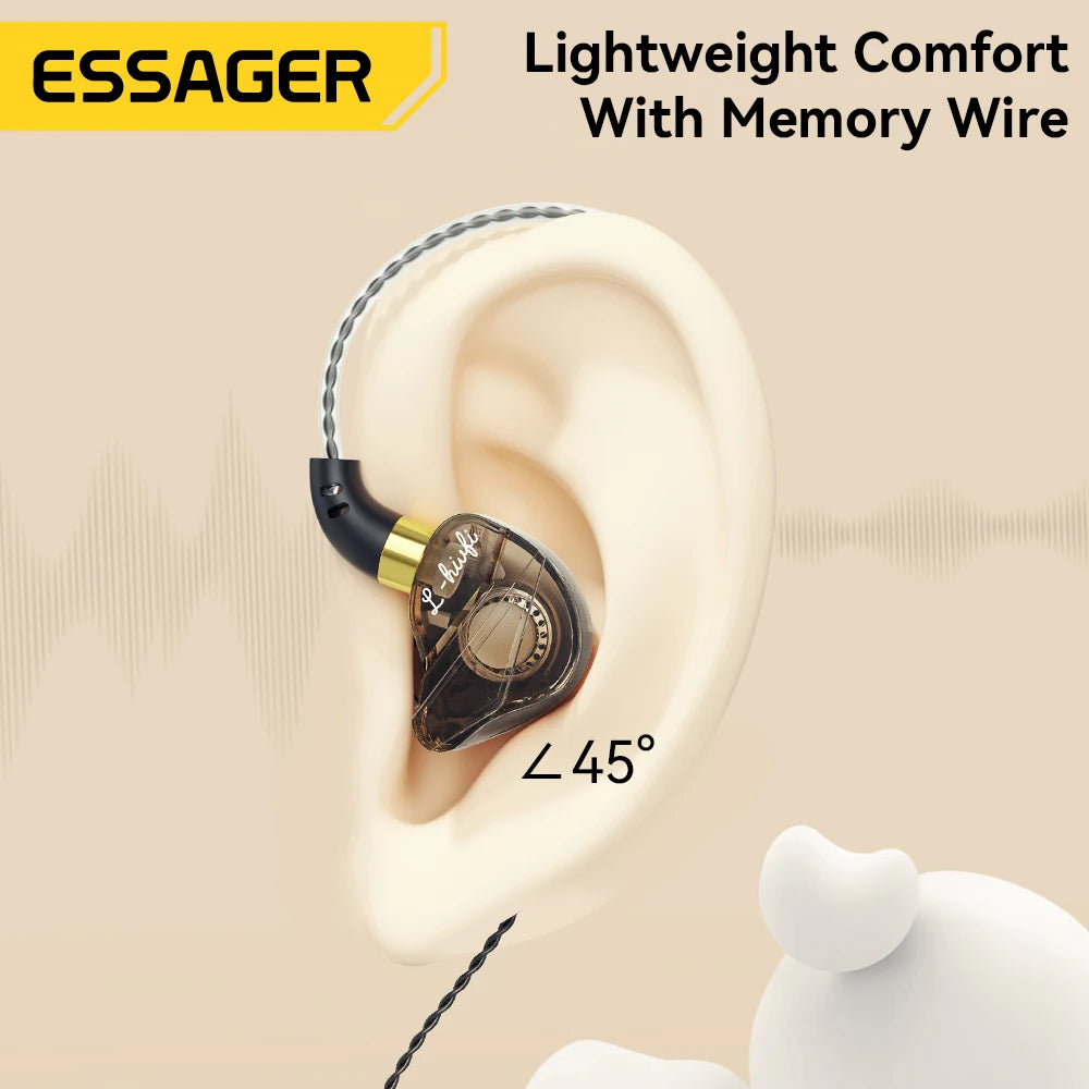 Essager HiFi Wired Earbuds — Type-C & 3.5mm, Bass Stereo, Mic, Zero Latency