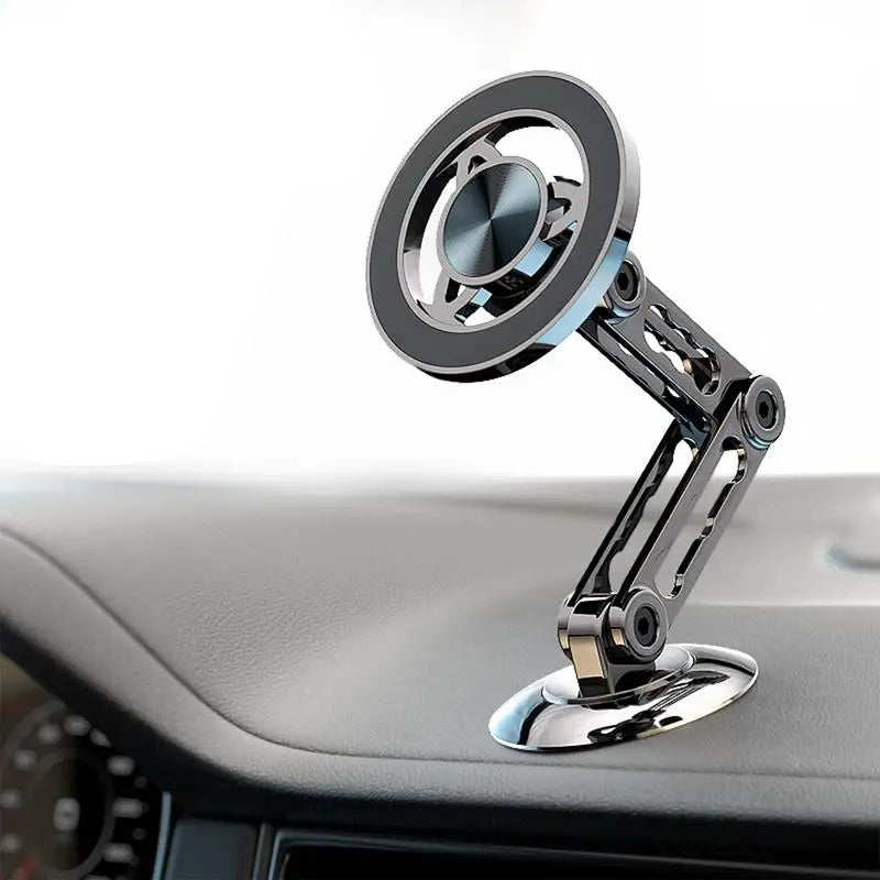 Magnetic Car Phone Mount — Zinc Alloy, 360° Foldable, MagSafe & Universal