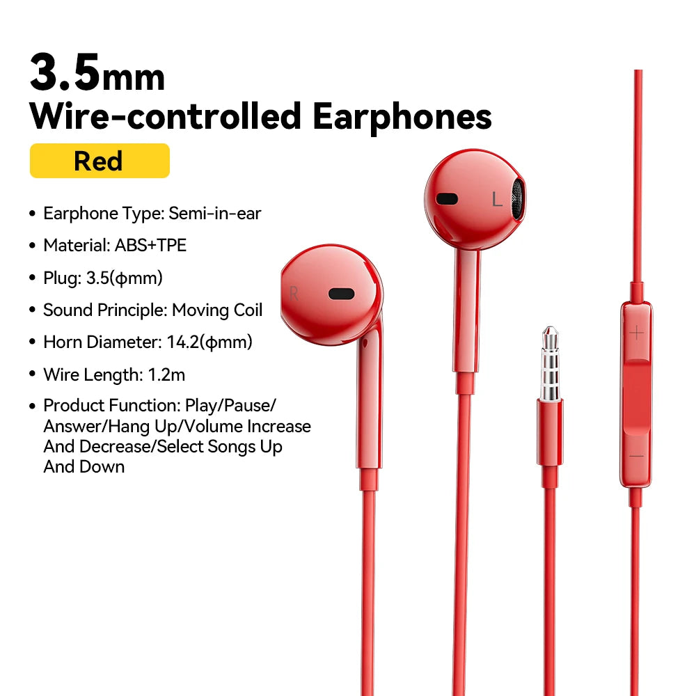 Essager Wired Earbuds 3.5mm — HiFi Stereo, Mic & In-Line Controls, 4 Colors