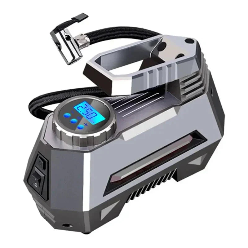 Digital Portable Air Compressor Pump 150PSI Tire Inflator in Grey — compact 12V car inflator | Sleek Dynamics

