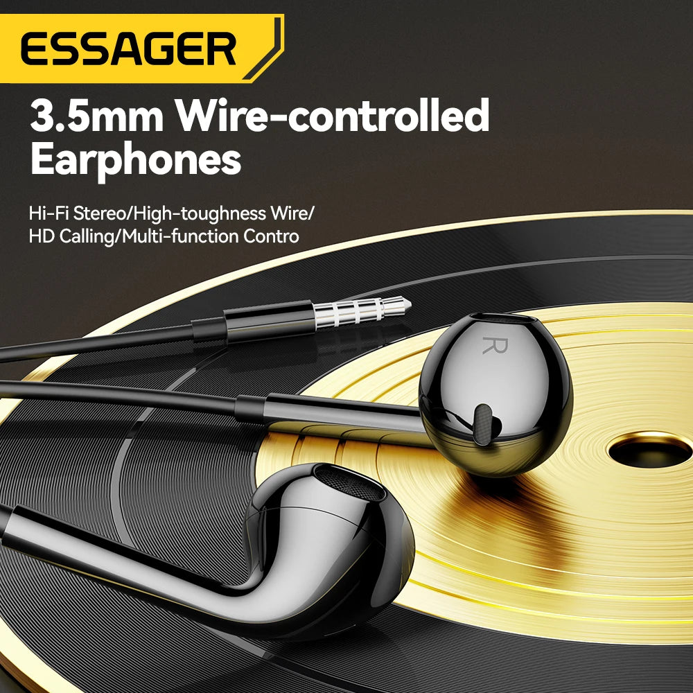Essager Wired Earbuds 3.5mm — HiFi Stereo, Mic & In-Line Controls, 4 Colors