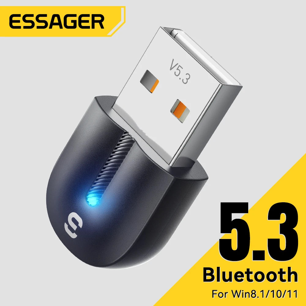 Essager Bluetooth 5.3 USB Adapter — Plug & Play, 20m Range, 7 Devices