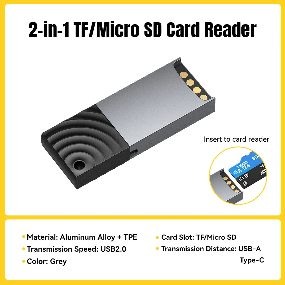 Essager 2-in-1 USB Card Reader — SD & MicroSD, Plug & Play, Up to 2TB