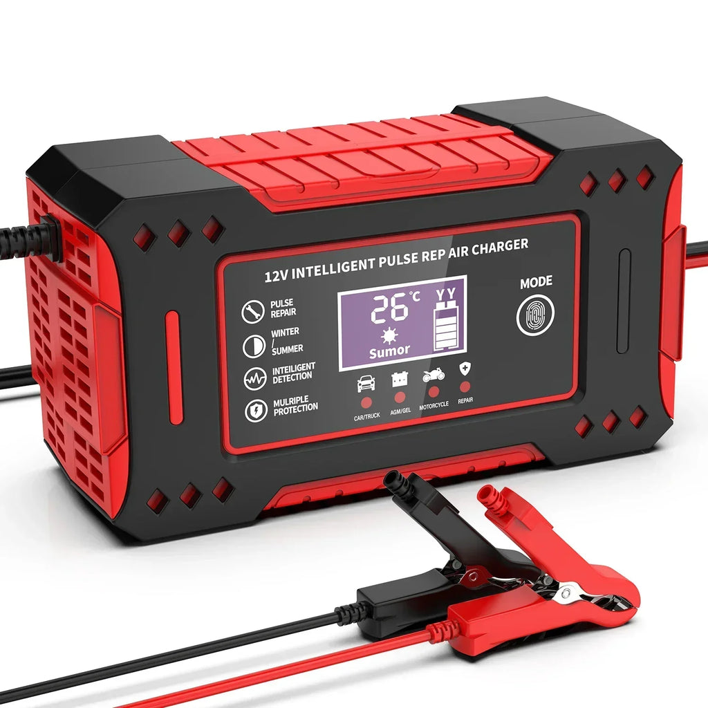 Charge and restore your battery efficiently! This 6A 12V smart charger features intelligent repair technology, an LCD display, and multi-layer safety 