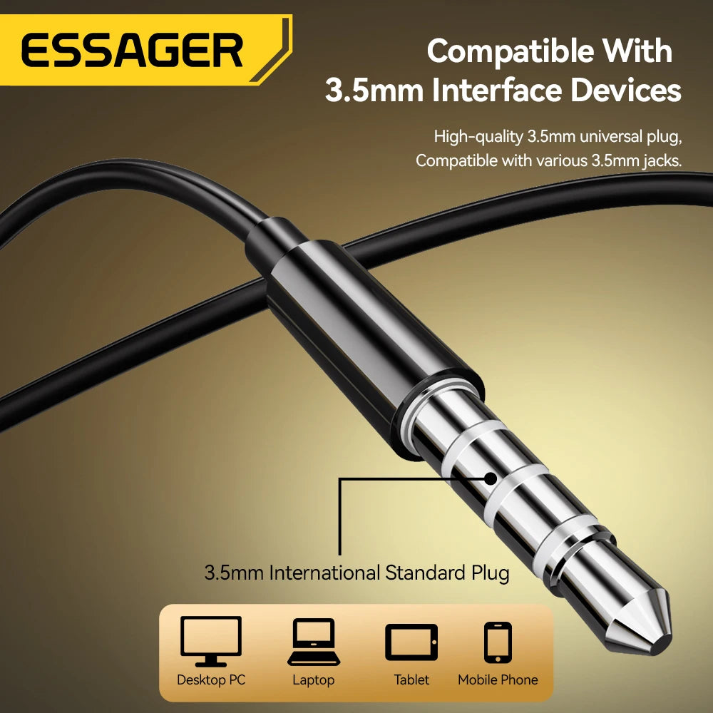 Essager Wired Earbuds 3.5mm — HiFi Stereo, Mic & In-Line Controls, 4 Colors