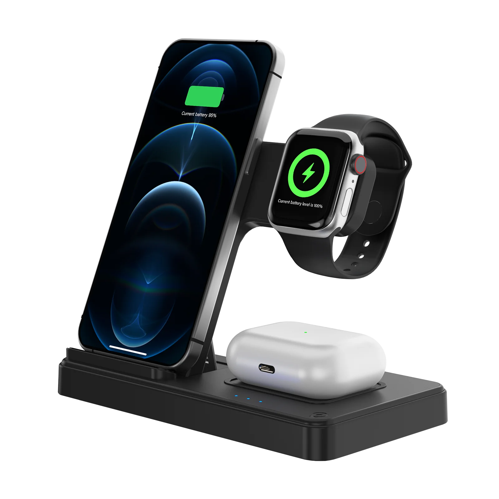 3-in-1 Foldable Wireless Charging Station — 18W, MagSafe, iPhone + Watch + AirPods