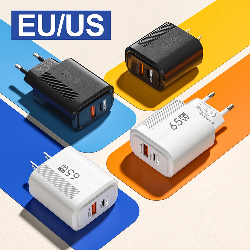 65W GaN USB-C Fast Charger — Travel Wall Adapter for iPhone, Samsung & Xiaomi
