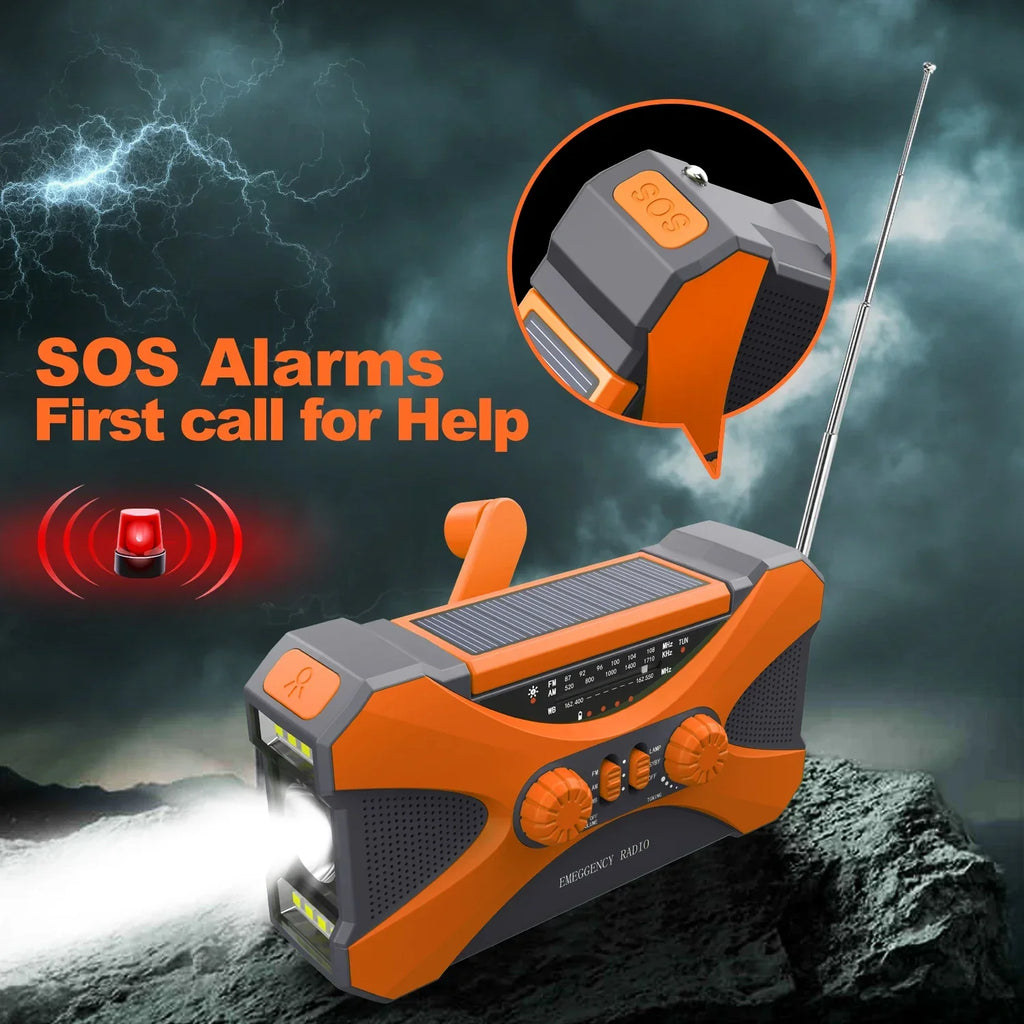 Emergency Hand Crank Solar Radio — 10000mAh, AM/FM/NOAA, Solar & Crank Powered