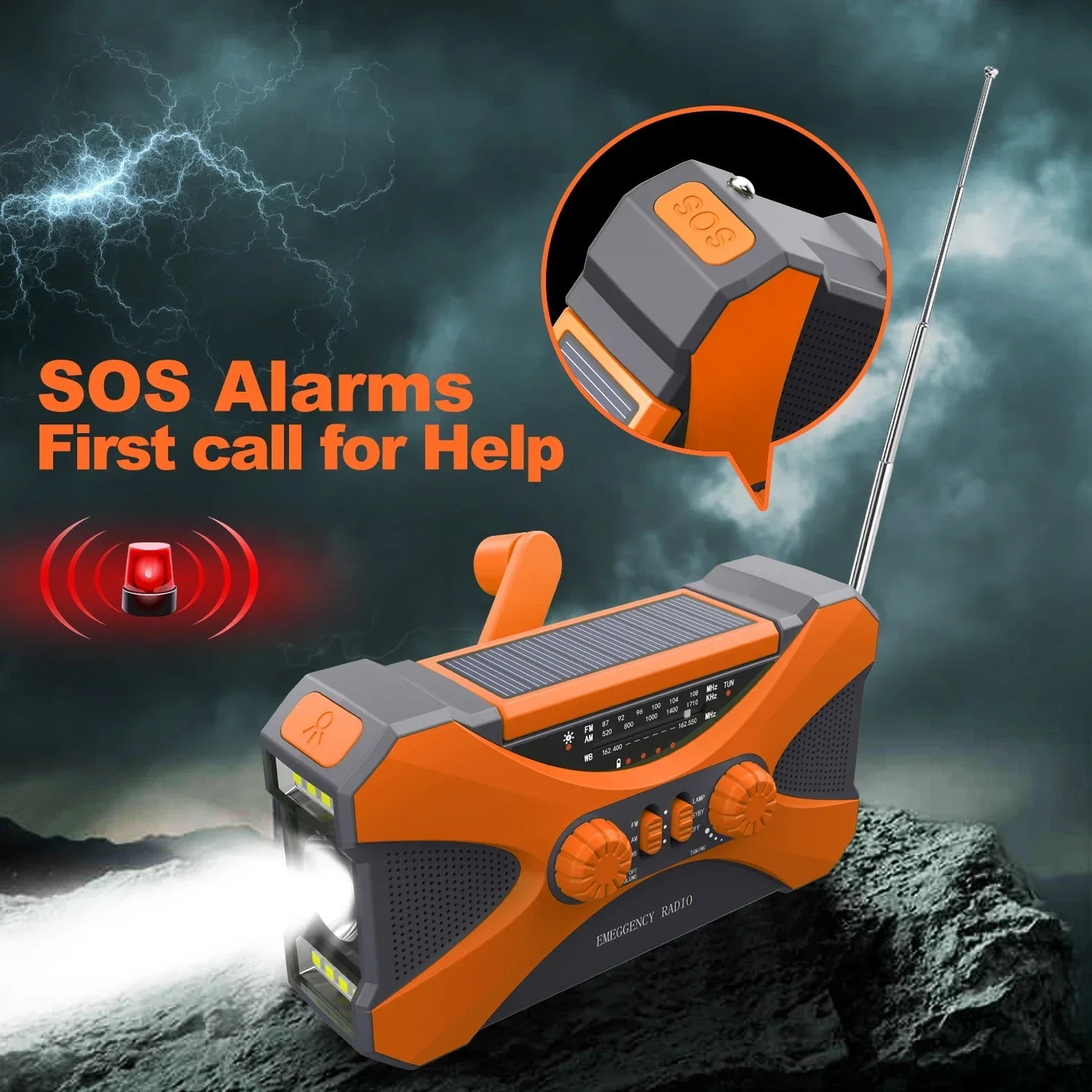 Emergency Hand Crank Solar Radio — 10000mAh, AM/FM/NOAA, Solar & Crank Powered