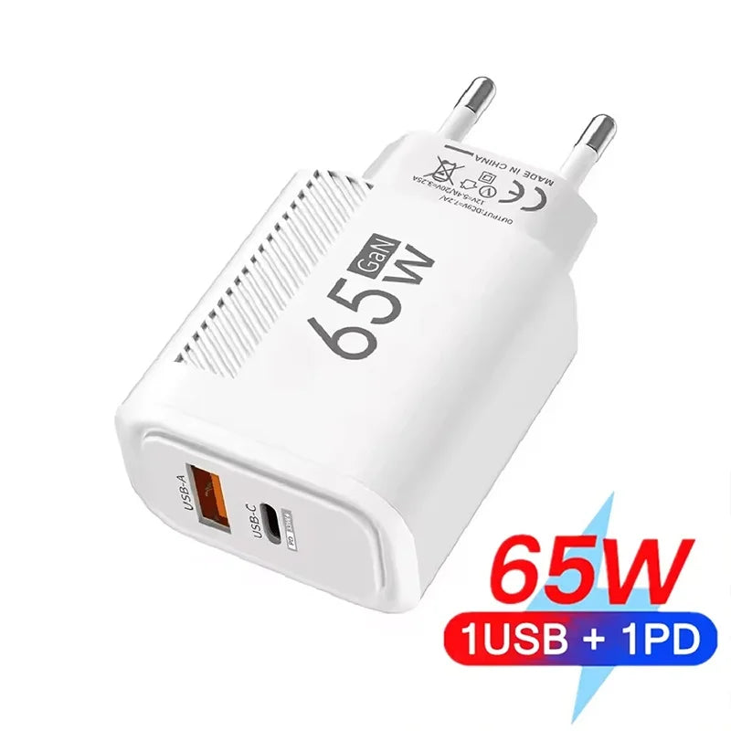 65W GaN USB-C Fast Charger — Travel Wall Adapter for iPhone, Samsung & Xiaomi