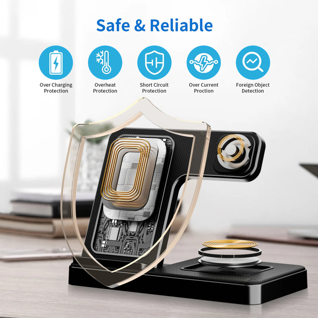 3-in-1 Foldable Wireless Charging Station — 18W, MagSafe, iPhone + Watch + AirPods