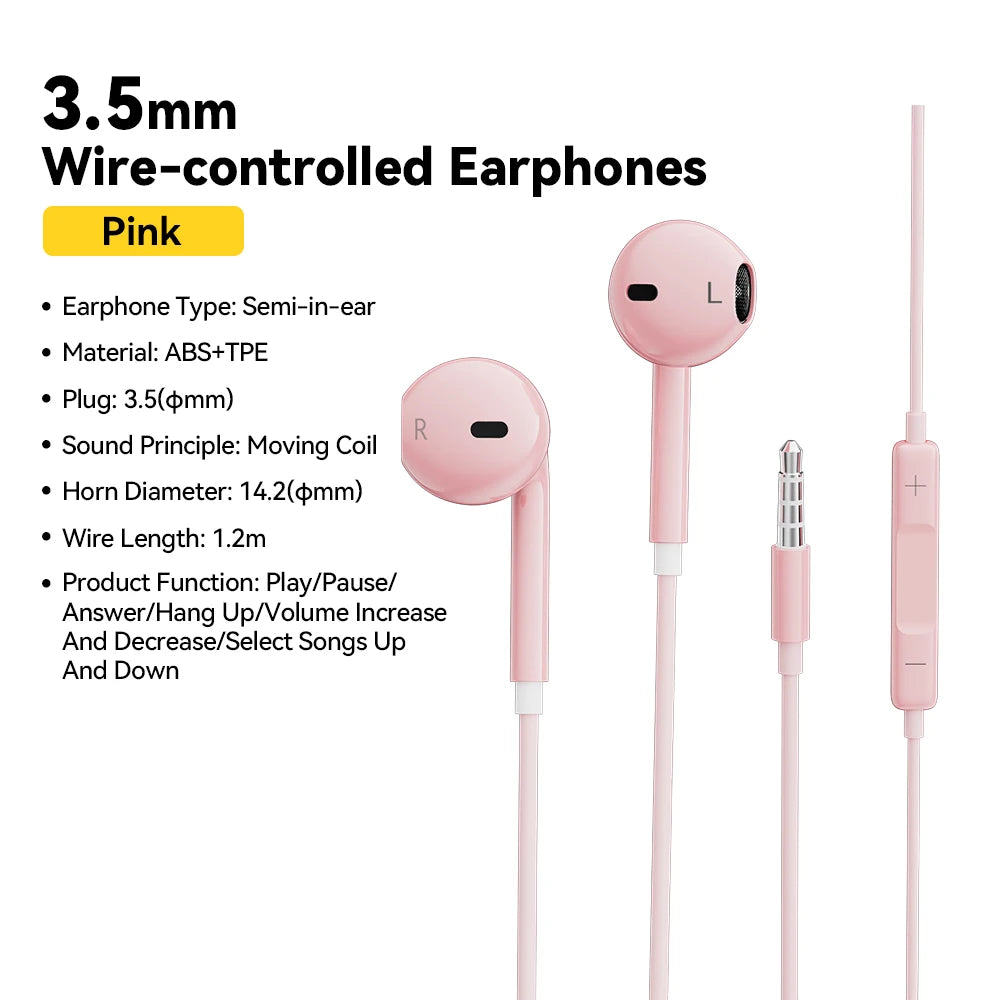 Essager Wired Earbuds 3.5mm — HiFi Stereo, Mic & In-Line Controls, 4 Colors