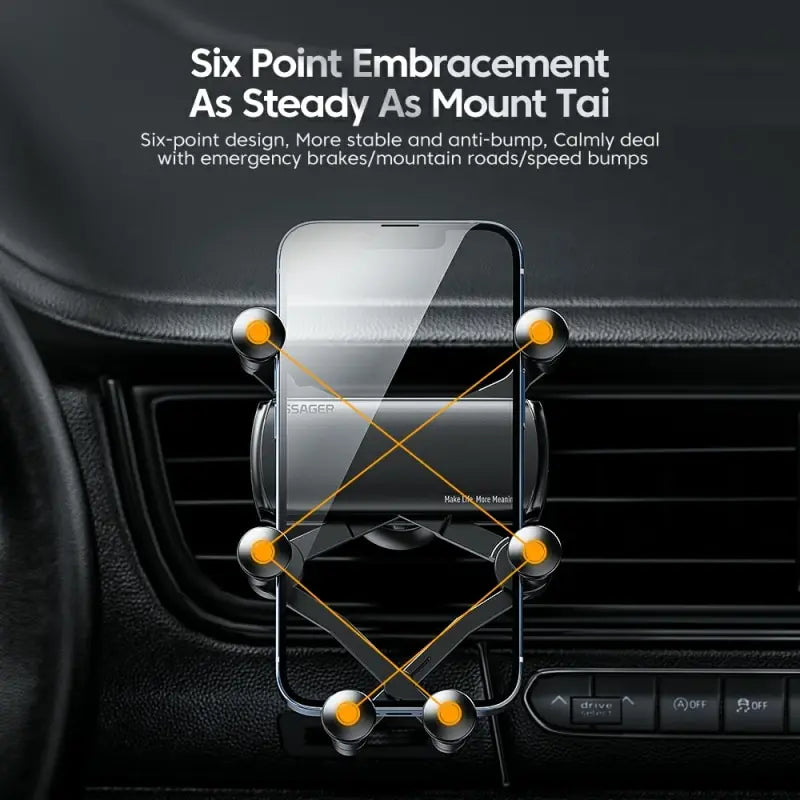 Essager 6-Point Gravity Car Phone Mount — One-Hand, Air Vent, Universal Fit