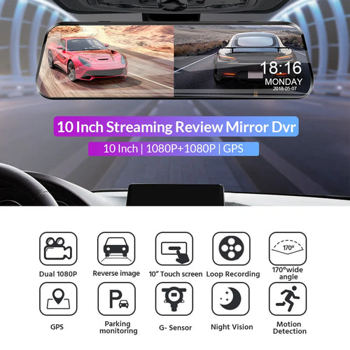 10" Smart Mirror Dash Cam — Dual 1080p, Night Vision & Backup Camera