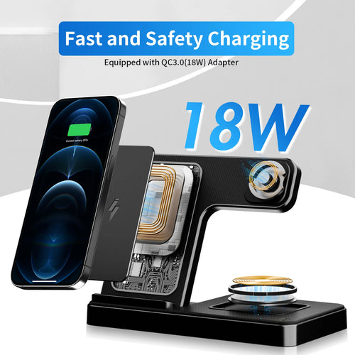 3-in-1 Foldable Wireless Charging Station — 18W, MagSafe, iPhone + Watch + AirPods