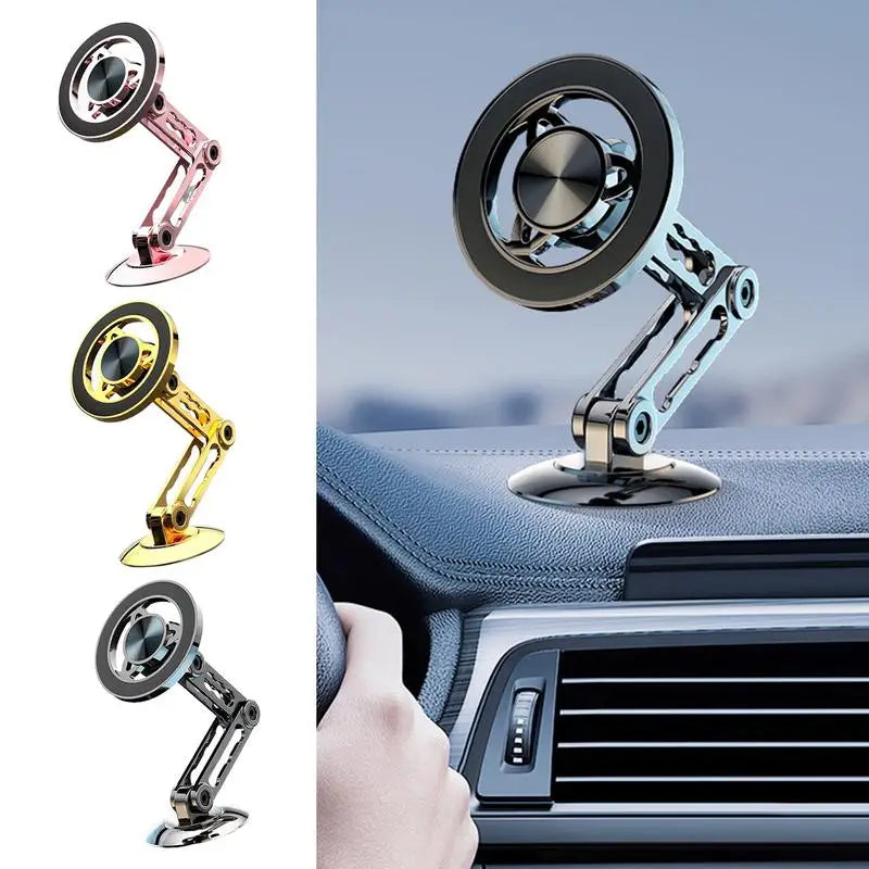 Magnetic Car Phone Mount — Zinc Alloy, 360° Foldable, MagSafe & Universal