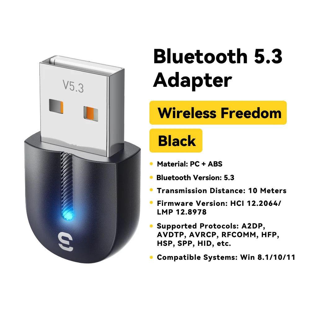 Essager Bluetooth 5.3 USB Adapter — Plug & Play, 20m Range, 7 Devices
